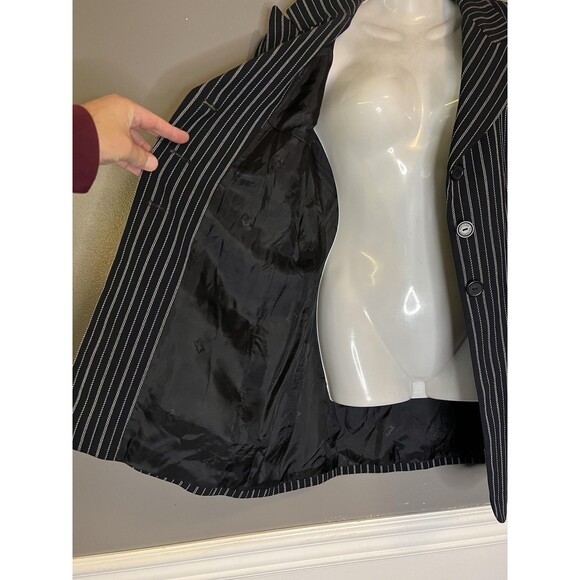 Escada Elements Blazer Jacket Womens 40 Black Pinstripe Wool Silk Made Italy - Picture 7 of 11